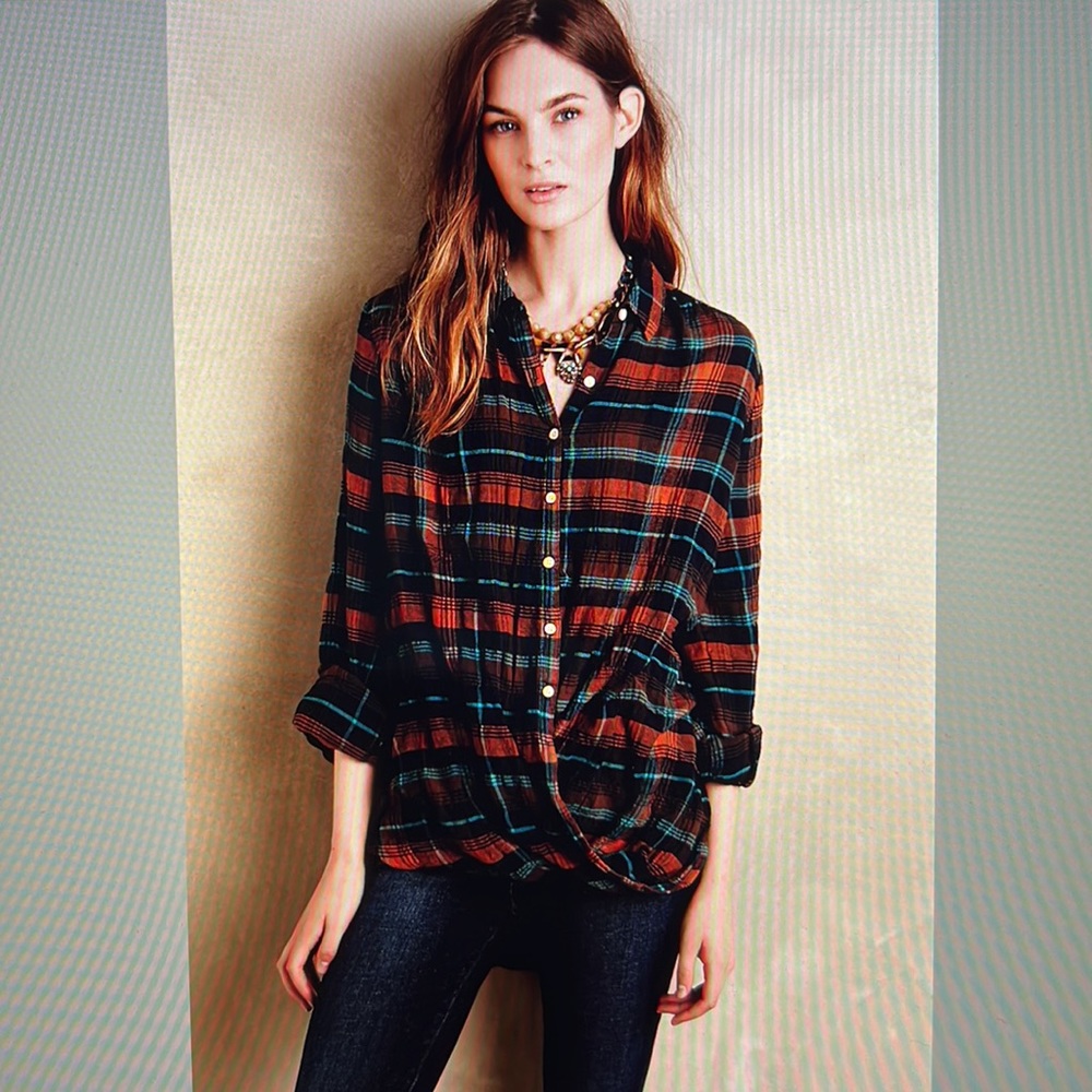 Anthropologie Draped Plaid Buttondown